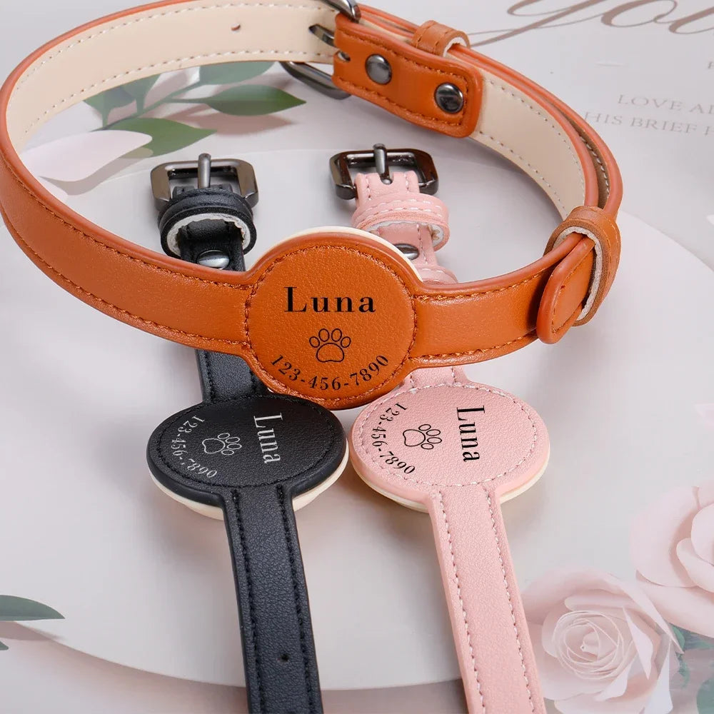 Personalized Leather Airtag Collar