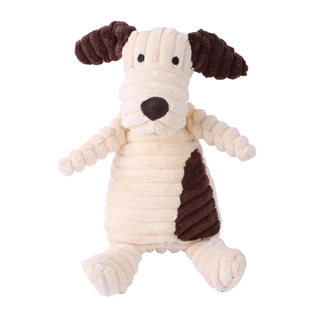 Plush Animal Shaped Squeaky Dog Toy - Bite Resistant, Corduroy Material for Small & Large Dogs